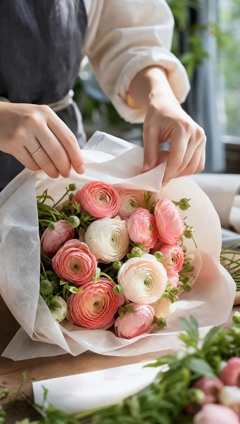 Florist Wrapping a Bouquet